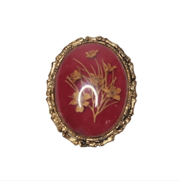 Vintage Dried Flowers on Velvet Brooch - Picture 2 of 6